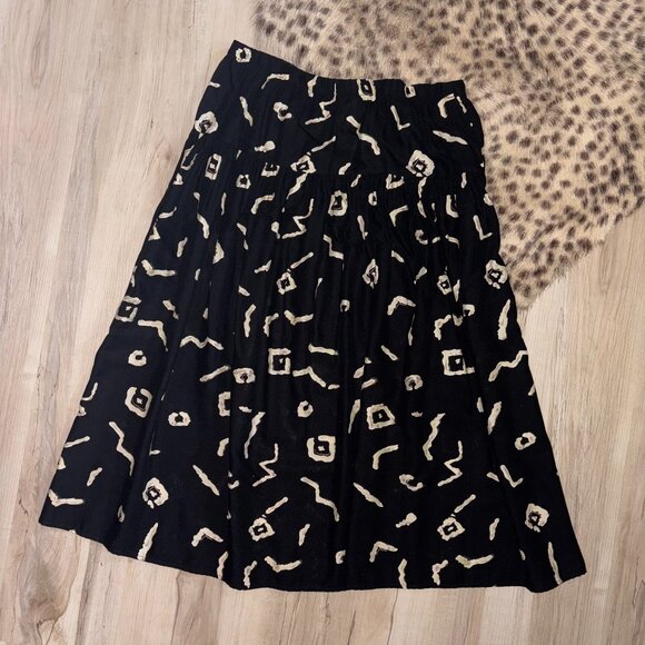 Vintage Black and Off White Abstract Drop Waist Skirt Sz 14 - Picture 2 of 6
